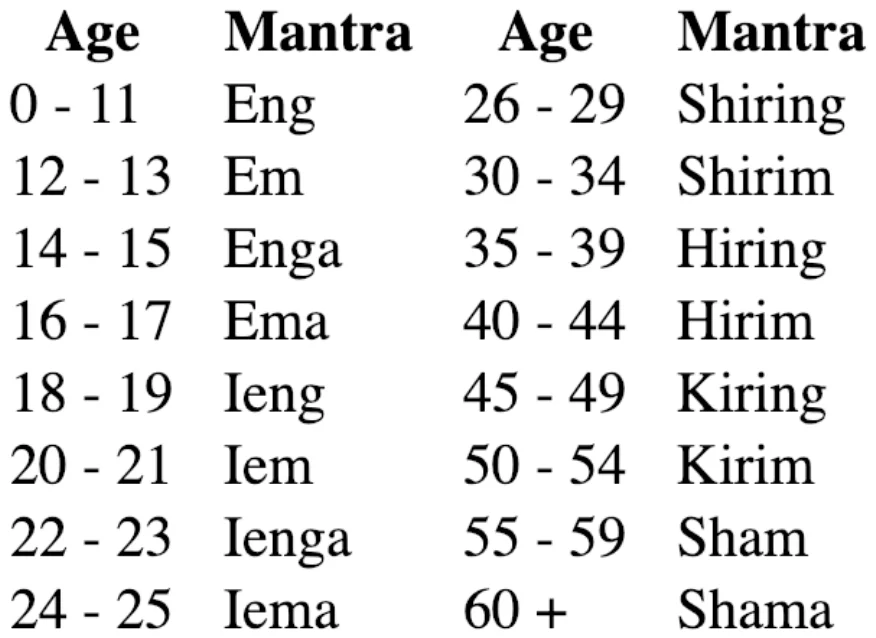 TM mantra list